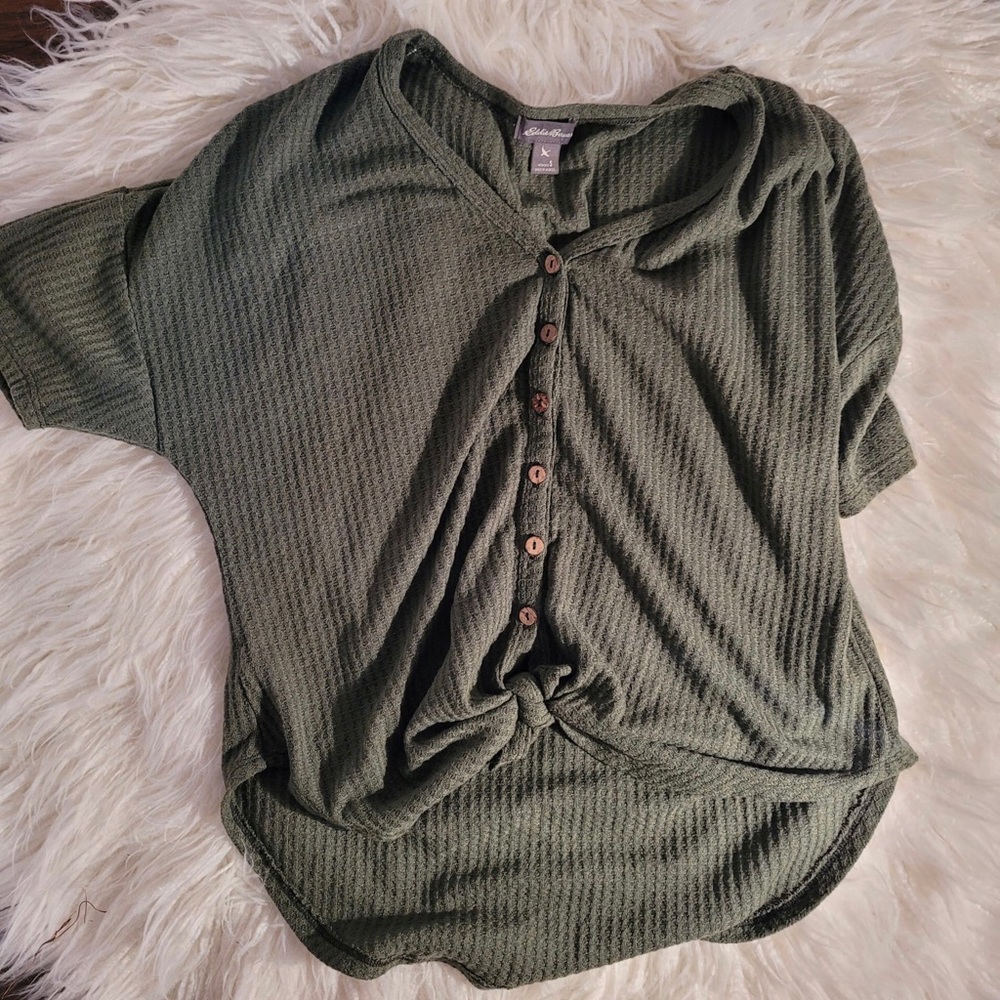 green pancake fabric top